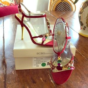 BCBGeneration Red Suede High Heeled Sandals